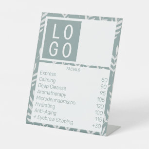 OWN LOGO BUSINESS PRICE LIST SAGE GREEN WHITE PEDESTAL SIGN