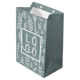 OWN LOGO TROPICAL BOTANIC LEAF PATTERN SAGE GREEN MEDIUM GIFT BAG