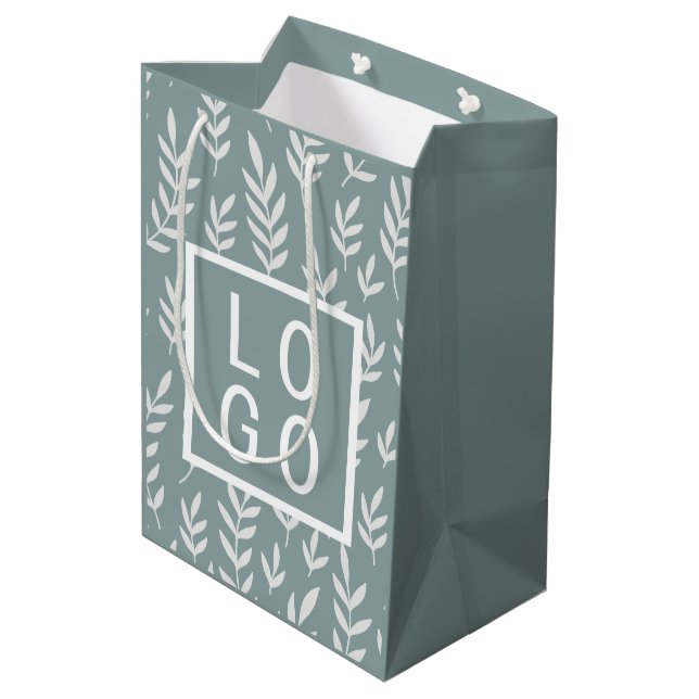 OWN LOGO TROPICAL BOTANIC LEAF PATTERN SAGE GREEN MEDIUM GIFT BAG (Back Angled)