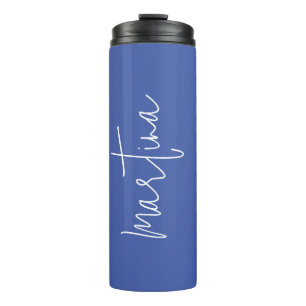 Own Name Blue Elegant Plain Simple Calligraphy Thermal Tumbler