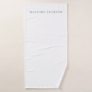 Own Name Calligraphy Chic Plain Simple Black White Bath Towel