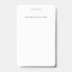 Own Name Calligraphy Chic Plain Simple Black White ID Badge