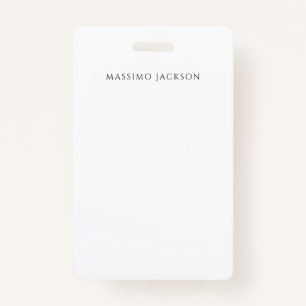 Own Name Calligraphy Chic Plain Simple Black White ID Badge