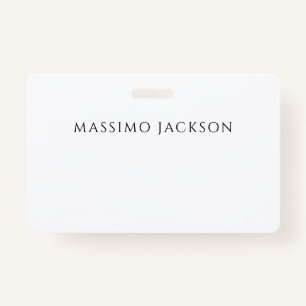 Own Name Calligraphy Chic Plain Simple Black White ID Badge