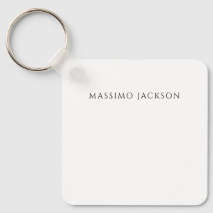 Own Name Calligraphy Chic Plain Simple Black White Key Ring