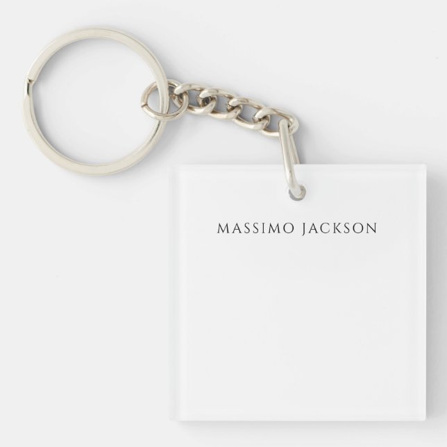 Own Name Calligraphy Chic Plain Simple Black White Key Ring (Front)
