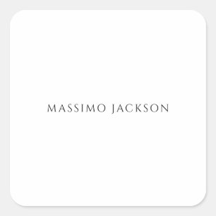 Own Name Calligraphy Chic Plain Simple Black White Square Sticker