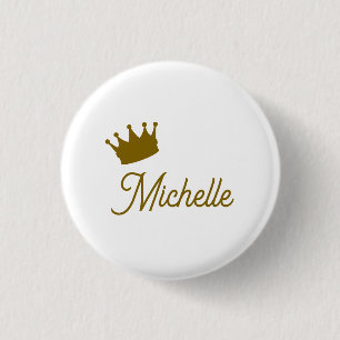 Own Name Creative Trendy Gold Colour Script 3 Cm Round Badge