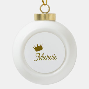 Own Name Creative Trendy Gold Colour Script Ceramic Ball Christmas Ornament