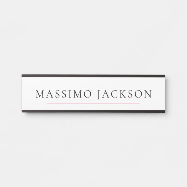 Own Name Decorative Chic Plain Simple Black White Door Sign (Front)