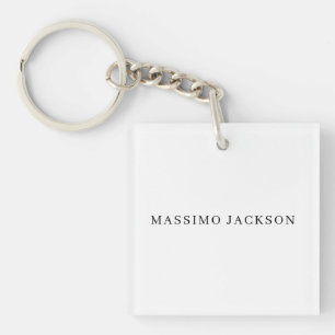Own Name Decorative Chic Plain Simple Black White Key Ring