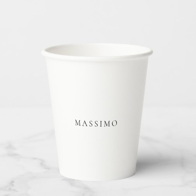 Own Name Decorative Chic Plain Simple Black White Paper Cups (Front)