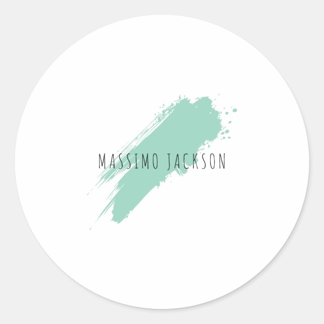 Own Name Decorative Chic Plain Simple Blue White Classic Round Sticker (Front)