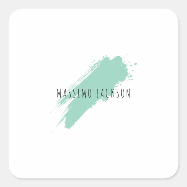 Own Name Decorative Chic Plain Simple Blue White Square Sticker (Front)