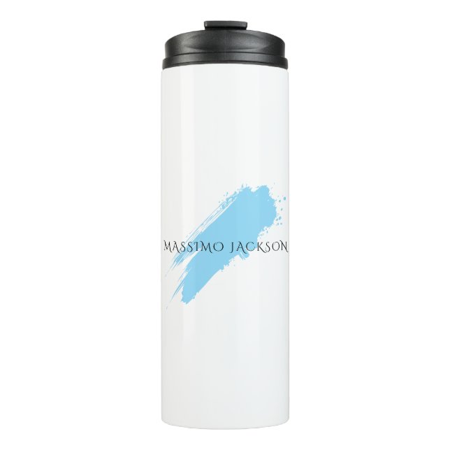 Own Name Decorative Chic Plain Simple Blue White Thermal Tumbler (Front)
