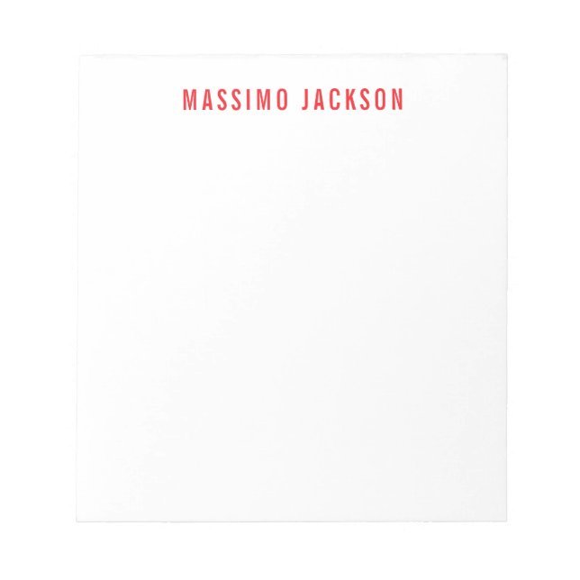 Own Name Decorative Chic Plain Simple Red White Notepad (Front)