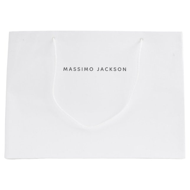 Own Name Minimalist Modern Plain Black White Large Gift Bag (Front)