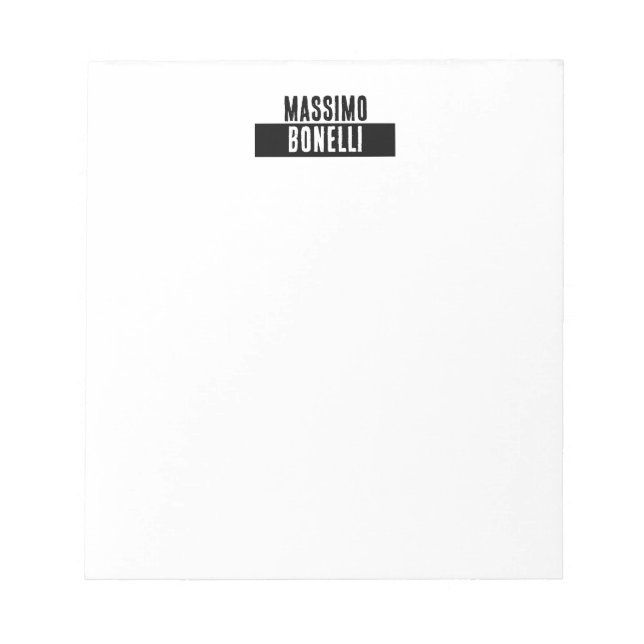 Own Name Minimalist Modern Plain Black White Notepad (Front)