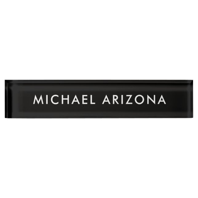 Own Name Modern Minimalist Plain Black White Nameplate (Front)