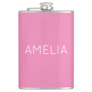 Own Name Modern Minimalist Professional Plain Pink Hip Flask
