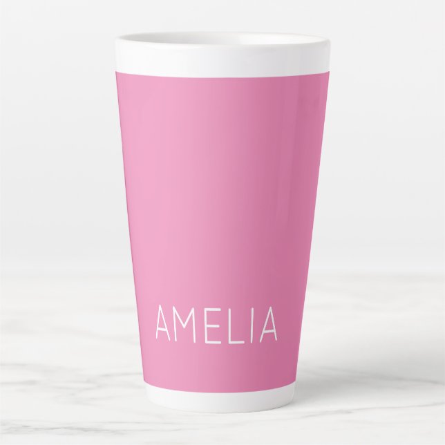 Own Name Modern Minimalist Professional Plain Pink Latte Mug (Front)