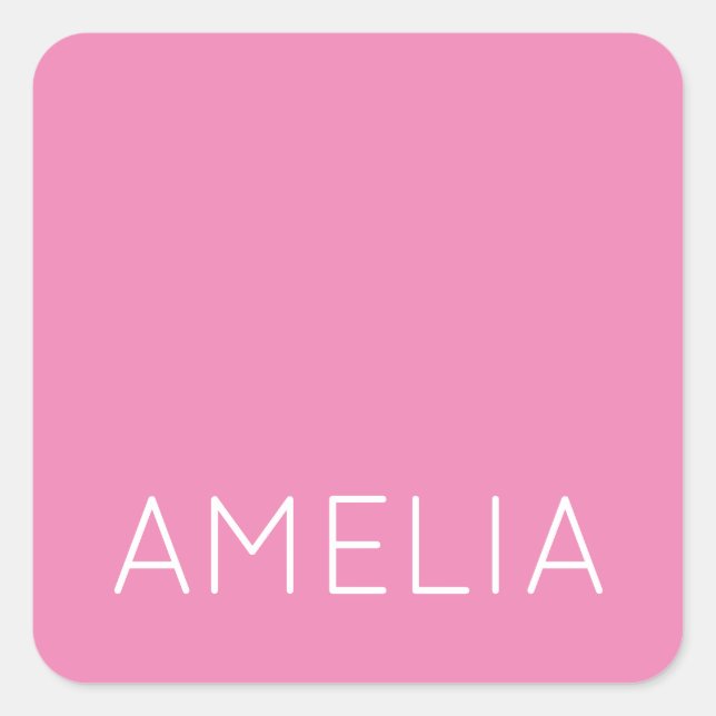 Own Name Modern Minimalist Professional Plain Pink Square Sticker (Front)