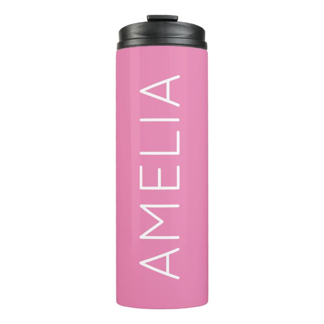 Own Name Modern Minimalist Professional Plain Pink Thermal Tumbler (Front)
