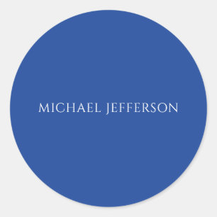 Own Name Plain Blue Color Personalized Custom Classic Round Sticker