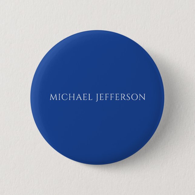 Own Name Plain Blue Colour Personalised Custom 6 Cm Round Badge (Front)