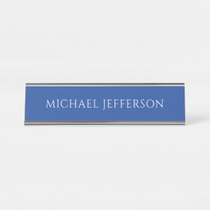 Own Name Plain Blue Colour Personalised Custom Desk Name Plate