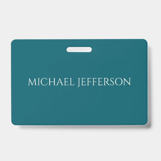 Own Name Plain Dark Teal Colour Personalised Custo ID Badge (Front)