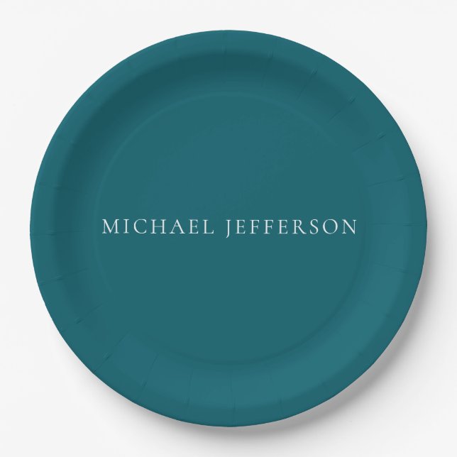 Own Name Plain Dark Teal Colour Personalised Custo Paper Plate (Front)