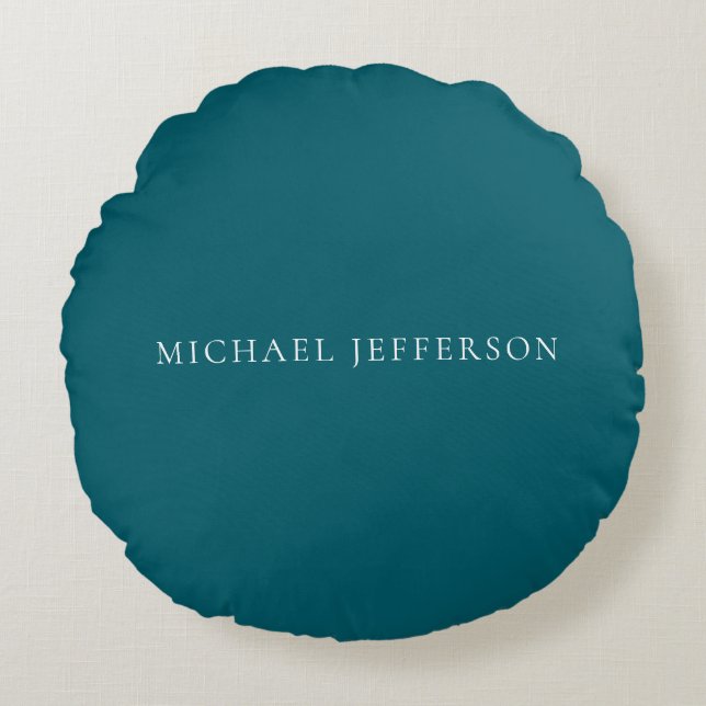 Own Name Plain Dark Teal Colour Personalised Custo Round Cushion (Front)