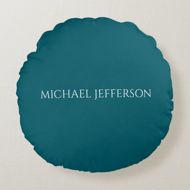 Own Name Plain Dark Teal Colour Personalised Custo Round Cushion (Front)