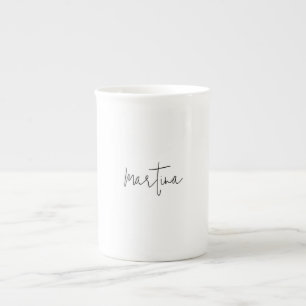 Own Name Unique Elegant Plain Simple Calligraphy Bone China Mug