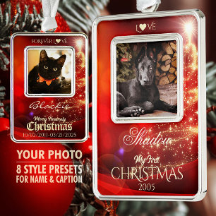 Own Pet Photo Keepsake Christmas Tree Decor, Red - Silver Plated Framed Ornament