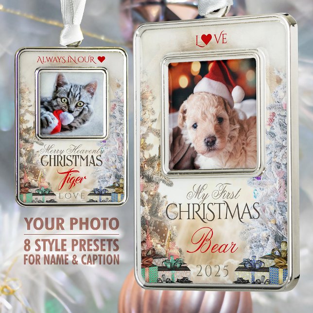 Own Pet Photo Keepsake, Christmas Trees & Gifts - Silver Plated Framed Ornament (Creator Uploaded)