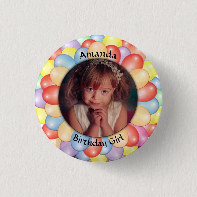 Own photo balloons birthday party 3 cm round badge (Front)
