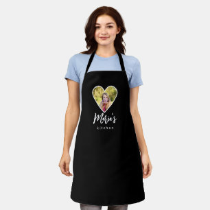 Own Photo in Black Heart Frame Modern Calligraphy Apron