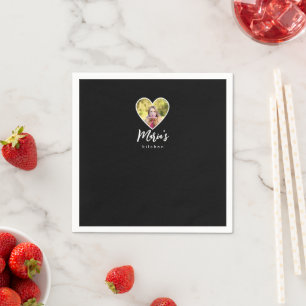 Own Photo in Black Heart Frame Modern Calligraphy Napkin