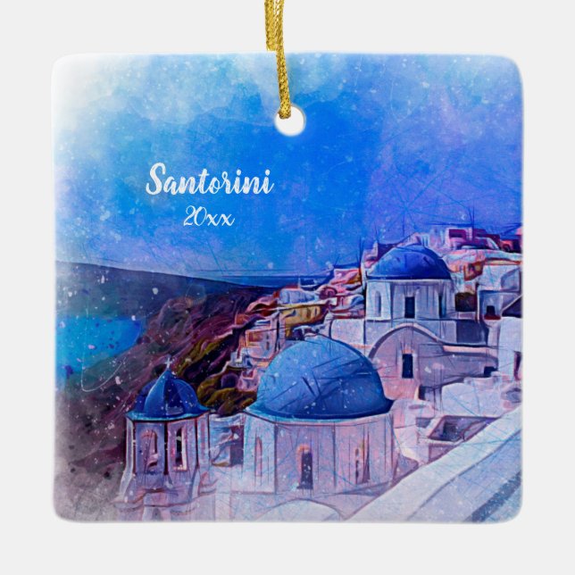 Own Photo Santorini  Greece 2 sided Modern Art Ceramic Ornament (Front)