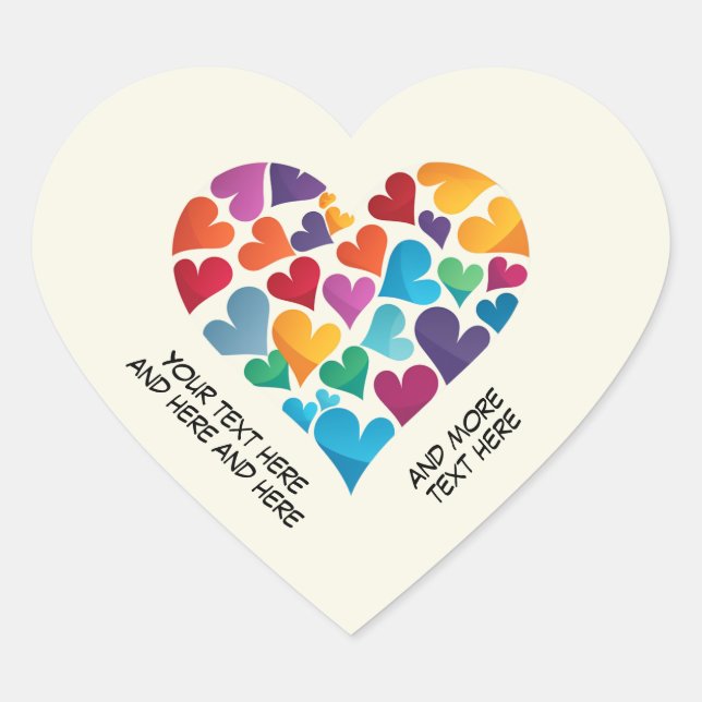 Own Text, Rainbow, Custom Heart Shaped Sticker (Front)
