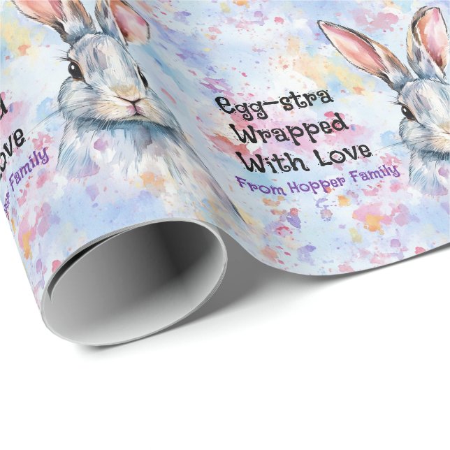 Own text Watercolor Easter Bunnies Wrapping Paper (Roll Corner)