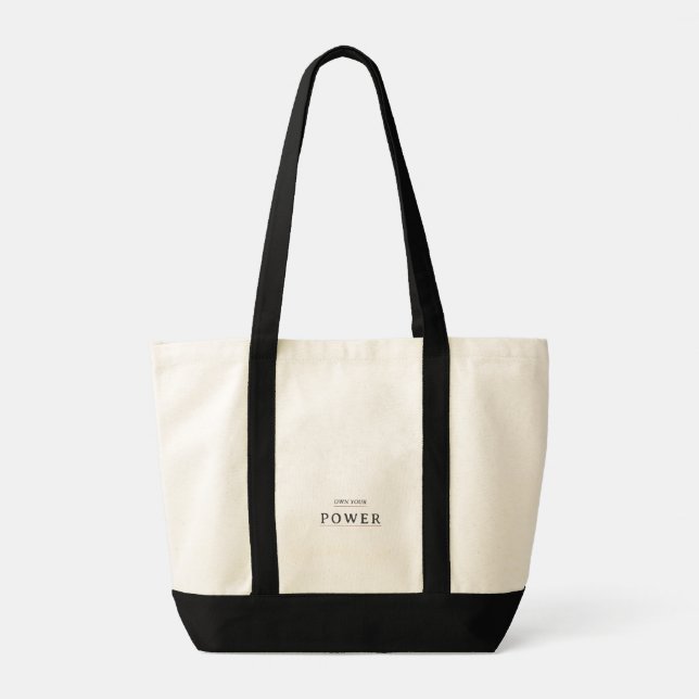 Own Your Power Minimal Typography | Motivational Q Tote Bag (Back)