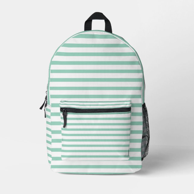 Own Your Style with the Mint Green and White Strip Printed Backpack (Front)