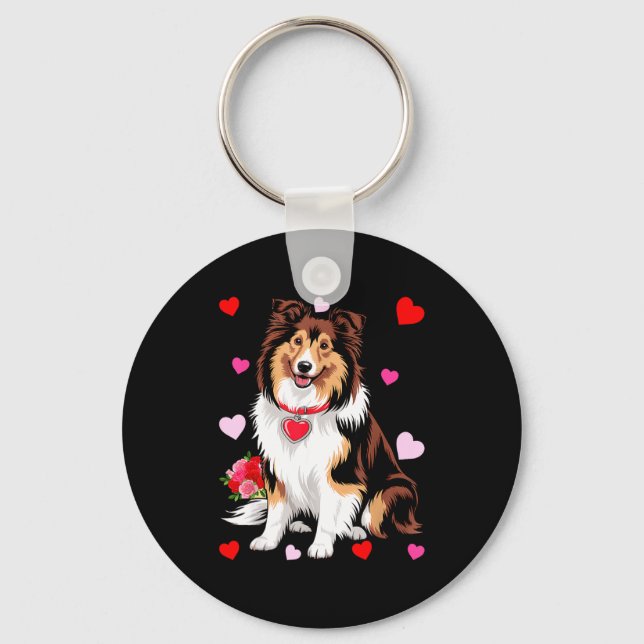 Owner Mom Dad Sheltie Dog Lover Valentines Day  Key Ring (Front)