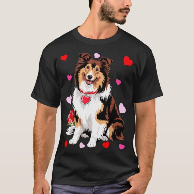Owner Mom Dad Sheltie Dog Lover Valentines Day  T-Shirt (Front)