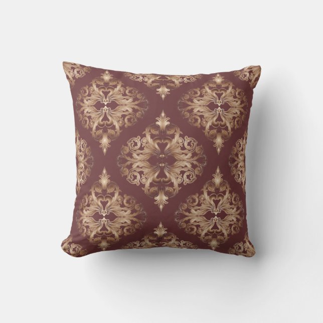Oxblood and Copper Deluxe Damask Cushion (Front)