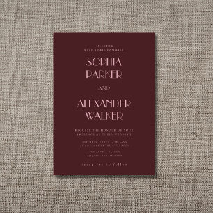 Oxblood & Dusty Rose Minimalist Clean Wedding Invitation