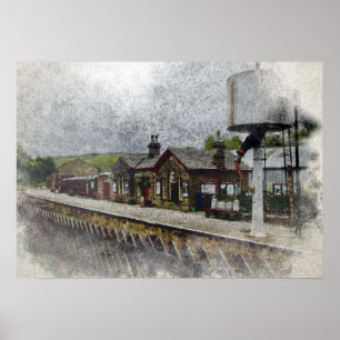 Oxenhope Station Heritage Railway Watercolour Poster